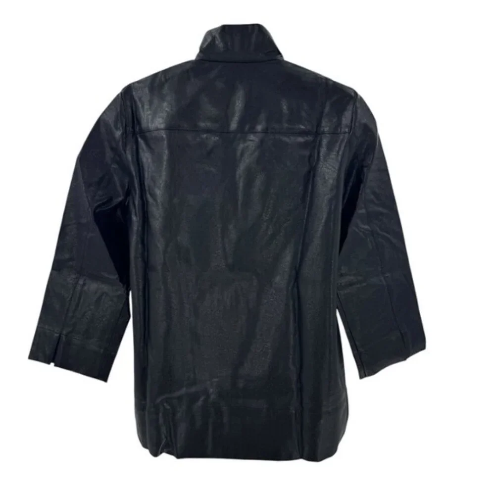 Tuckernuck NEW Black Faux Leather Chic Edgy Collared Margot Top Size S - Picture 8 of 13